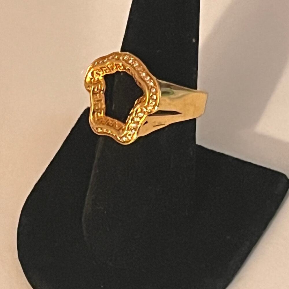 Versace Medusa Greek Key Crystal Gold Tone Ring Size 7.25